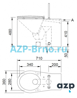Нержавеющий напольный унитаз для инвалидов AUZ 02 INV AZP Brno Чехия (фото, схема)