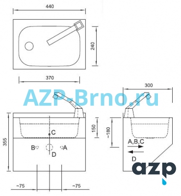 Раковина из нержавеющей стали AUM 016 AZP Brno Чехия (фото, схема)